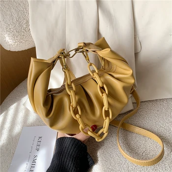 

Burminsa Chic Design Soft Ruched Women Hobo Bags Chain Ladies Messenger Bags PU Leather Underarm Girls Shoulder Bags Summer 2020