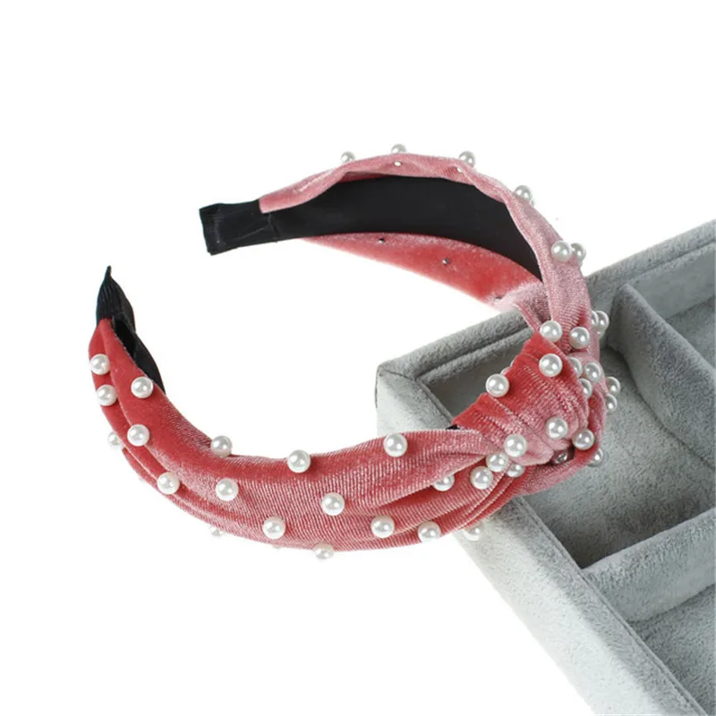 Flannel pearl headband women hair accessories 8 color sale scrunchie female opaska hair bands for women
