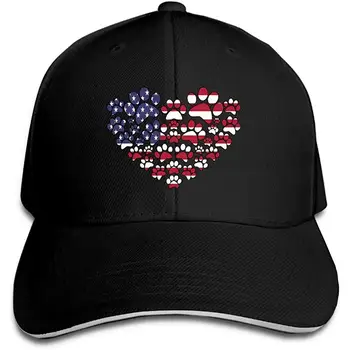 

Men's Women's Custom Dog Paw Prints Heart USA Flag Truckers Caps Plain Adjustable Baseball Cap