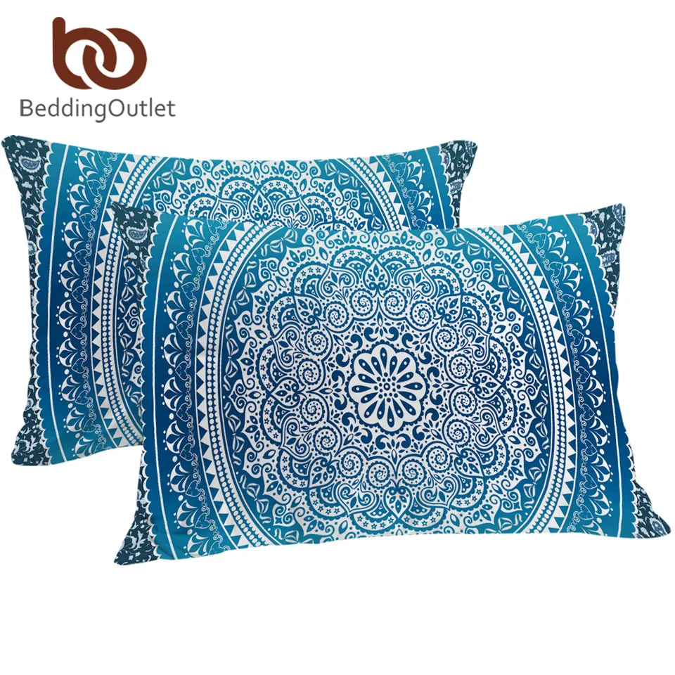 

BeddingOutlet Moroccan Pillow Case Crystal Arrays Blue Bedclothes Mandala Printed Pillowcase Soft Pillow Cover 50x75cm 50x90cm