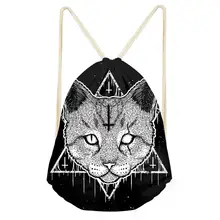 Готический Черный кот, сумки на шнурке для женщин и девочек, рюкзак на шнурке, Черный дорожный мешочек для хранения, Mochila