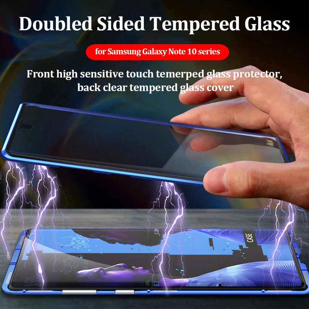 Metal Magnetic Adsorpotion Tempered Glass Case for Samsung Galaxy Note 10 Plus 5G Double Sided Cover 10+ |