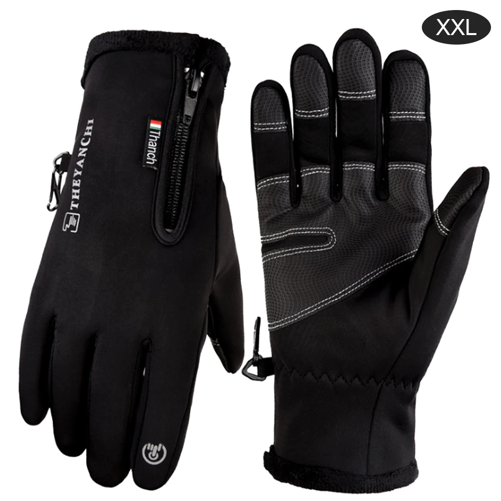 XXL Лыжные перчатки, Нескользящие, для катания на лыжах, Зимние перчатки для езды на велосипеде, спортивные перчатки, прочные, для мобильного телефона, сохраняющие тепло, теплые перчатки - Цвет: XXL