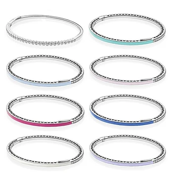 

PDB SL 01 Original 100% 925 Sterling Silver Pendant Bracelet engraved heart-shaped Enamel Bracelet DIY original beads