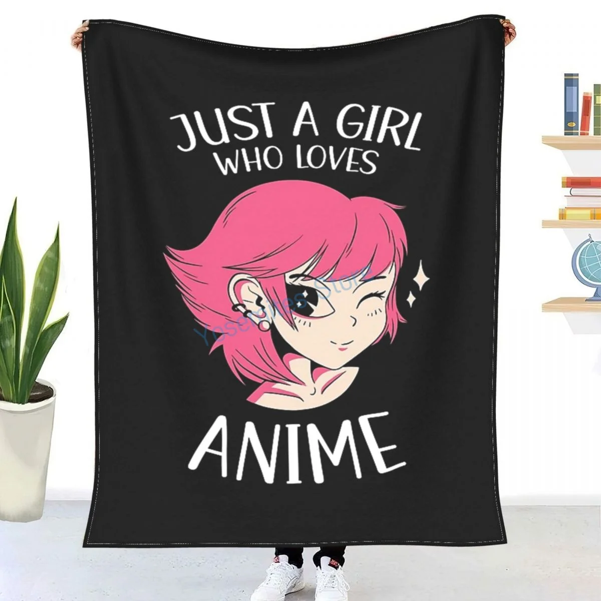 

Just A Girl Who Loves Anime Cute Anime Girl Throw Blanket Winter flannel bedspreads, bed sheets, blankets on cars and sofas