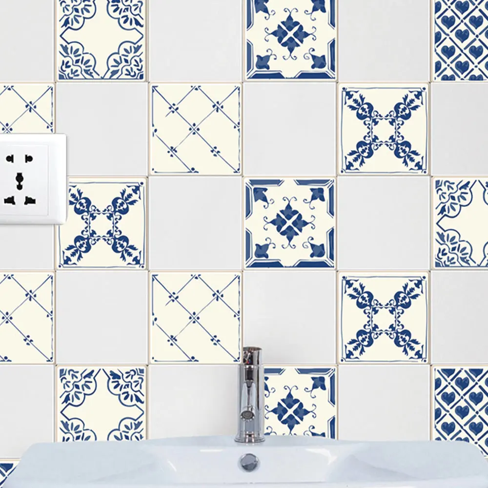 

Retro Blue And White Porcelain Pattern Tile Waist Line Sticker Living room Corner Decoration Baseboard Wall Sticker