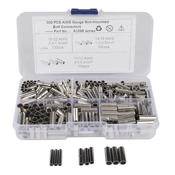 

300PCS Kit Non-Insulated Sleeve Connector and Terminal 2218 1614 1210 Durable AWG Electrical Wire Ferrule Cable Terminal Kit