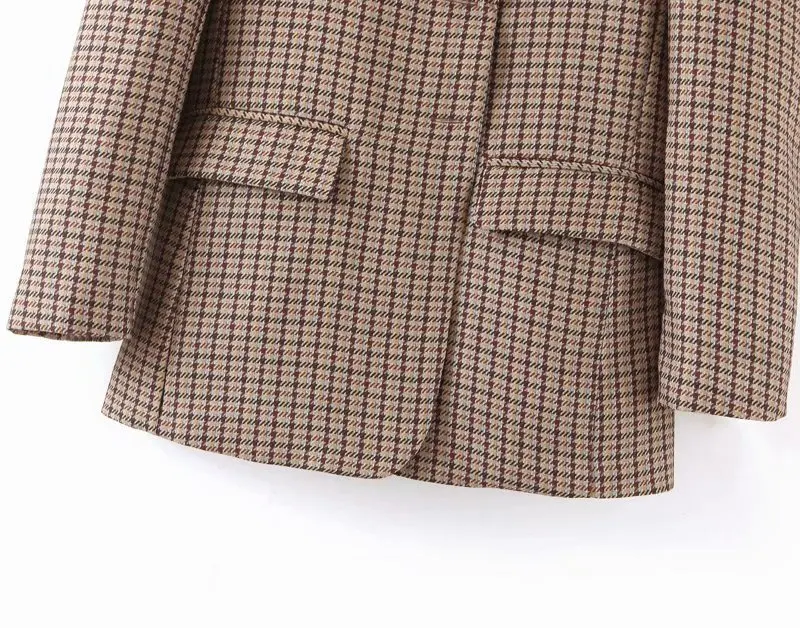 Genayooa высококачественные клетчатые пиджаки кофейного цвета Женская куртка наряд блейзер Feminino деловой костюм для стройных Леди Осень Зима элегантный