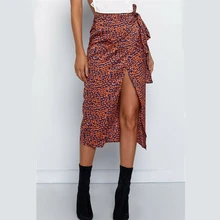 Леопардовый Атлас, миди юбки, высокая талия, для женщин, на шнуровке, юбка, для девушек, для коктейля, клуба, бодикон, платье, для женщин, сексуальные, с разрезом по бокам, платья