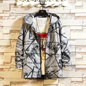 

New Arrival Spring Autumn Men's Jackets Solid Fashion With hood Coats Male Casual Slim Print Bomber Jacket Men Overcoat 5XL