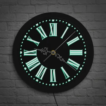 

LED Lighting Wall Clock Modern Design Roman Numerals Mute Vintage Hanging Pug LED backlight Acrylic Edge Lit Watch horloge