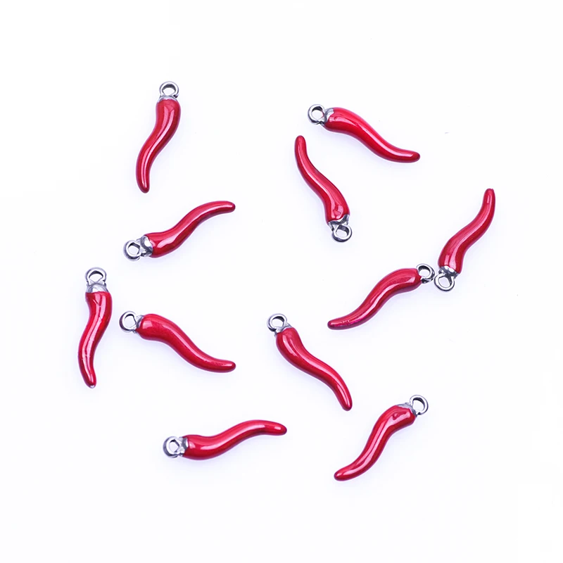 Lucky Horn Red Hot Pepper Charms Peperoncino Vegetale Подвески Per Collares Para Mujer Muslimah Orecchini Collane Creazione Di Gioielli All'Ingrosso