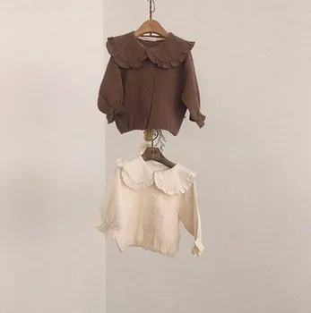 

Spring and Summer New Girls Cotton Sailor Collar Solid Color Long Sleeve Tops Shirt Toddler Kids Fashion Blouse Clothing