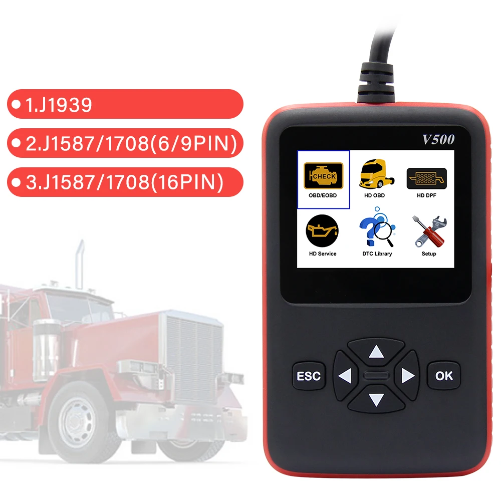 V500 OBD OBD2 сканер для автомобилей и грузовиков 2 в 1 автомобильный диагностический инструмент CR-HD тяжелых грузовиков EOBD HDOBD PK ELM 327 V1.5 NL102