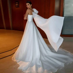 Gorgeous A Line Organza Wedding Dress 2021 One Shoulder Big Bow Ruched Long Train Bridal Gown Custom Made Vestidos De Noiva