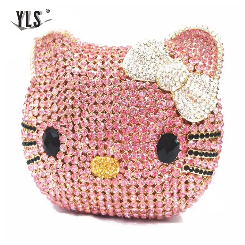 Бриллиантовый клатч, новинка, милый кот, необычный кристалл, вечерняя сумочка, клатч, кошелек в розовом YLS-A02