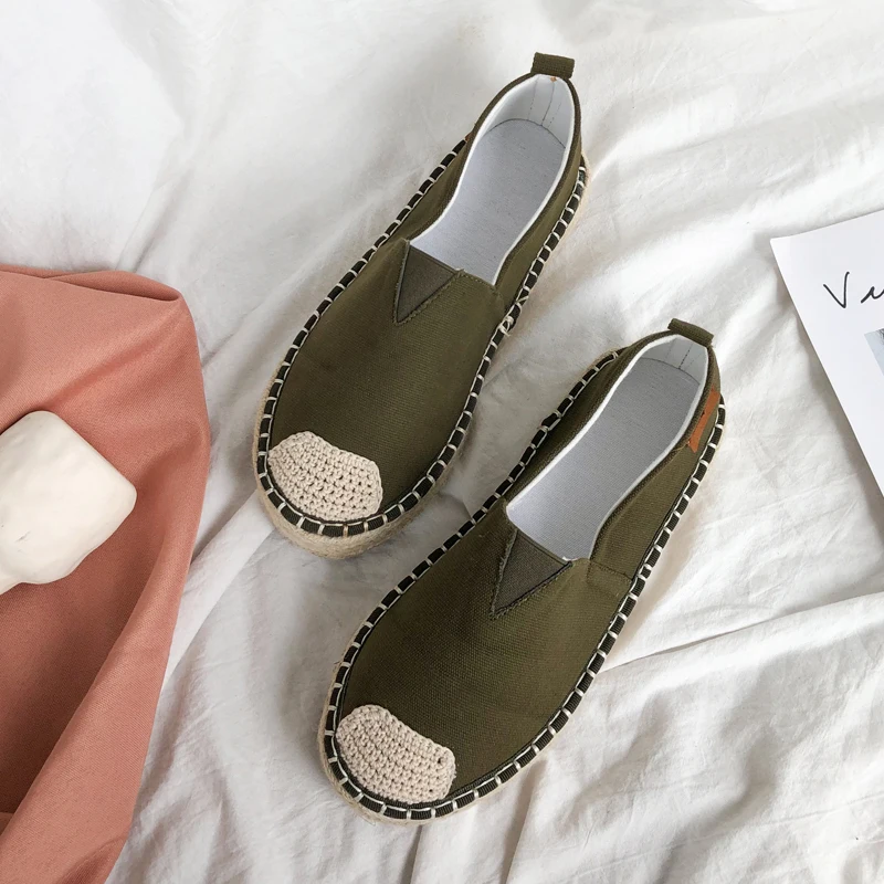 

Rimocy 2019 Autumn New Canvas Patchwork Flat Shoes Women Thick Bottom Slip on Loafers Female Round Toe Casual Shoes Woman