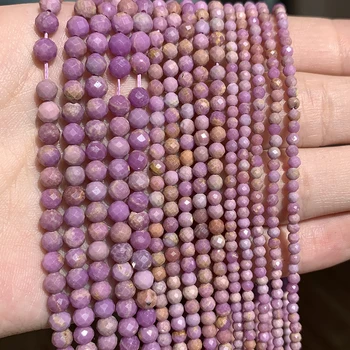 

Natural Gems Bead Faceted Purple Lepidolite Stone Round Loose DIY Beads for Jewelry Making Handmade Bracelet 15'' 2/3/4mm