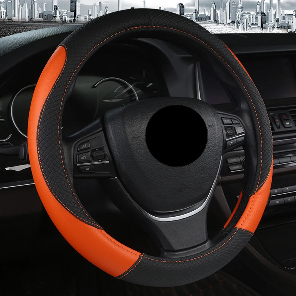 Чехол рулевого колеса автомобиля подходит для Ford Ka Fiesta Focus Mondeo EcoSport Kuga C-MAX Mazda Demio Mazda 2 Axela Mazda 3 CX-3 CX-5 и т. Д - Название цвета: Orange