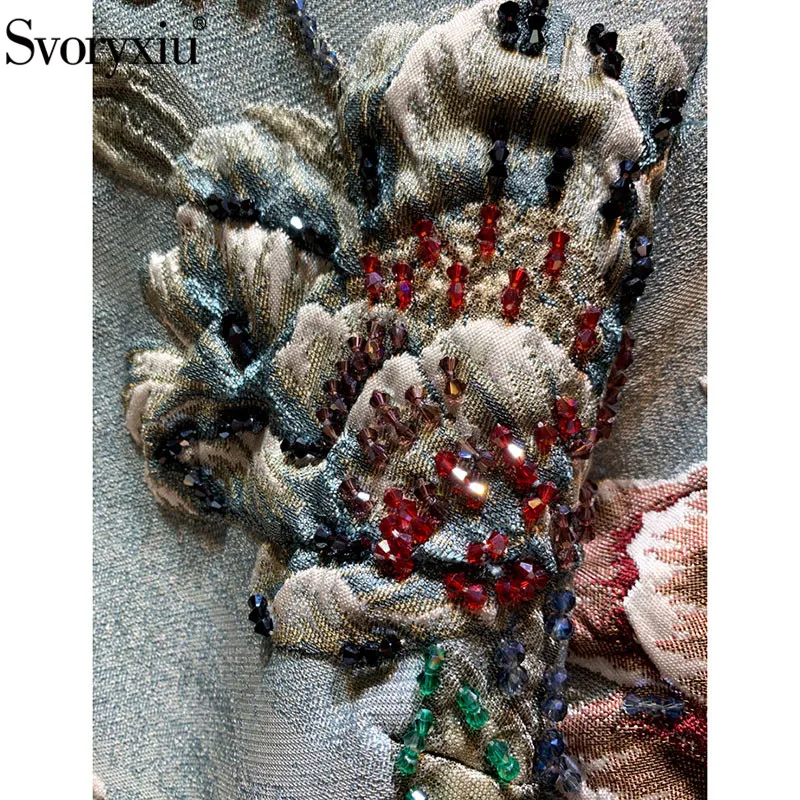 Svoryxiu дизайнерские высококачественные осенне-зимние жаккардовые куртки, пальто женские с длинными рукавами, украшенные стразами, винтажная верхняя одежда из жаккарда