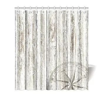 

Old Vintage Wood Background with Nautical Compass House Decor Shower Curtain for Bathroom, Decorative Fabric Bath Curtain Set