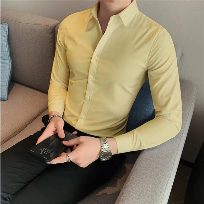 Men Dress Shirt Autumn Long Sleeve Solid Business Slim Fit Shirts Homme Dress Social Casual Shirt 10 Colors long sleeve shirt,men casual shirt