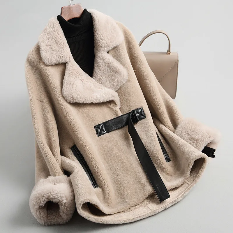 

Real Fur Coat Sheep Shearing Long Winter Coat Women 2020 Natural Lamb Wool Collar Jacket Composite Suede Liner Abrigos Mujer 378