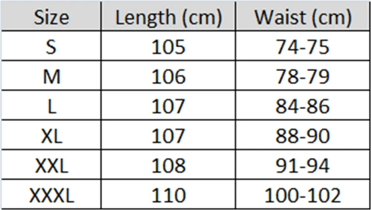 PANT-27 size chart