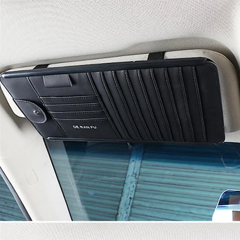 Car Card Holder Clip Sunglasses Folder Sun Visor PU Leather CD Storage