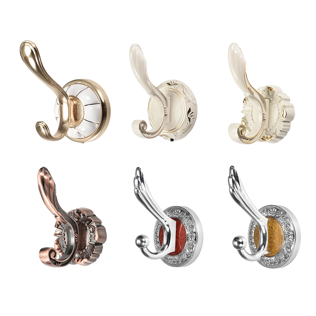 

uxcell 1/2Pcs Wall Mounted Hook Robe Hooks Single Towel Hanger With Screws Zinc Alloy Retro 5 Colors with Screws