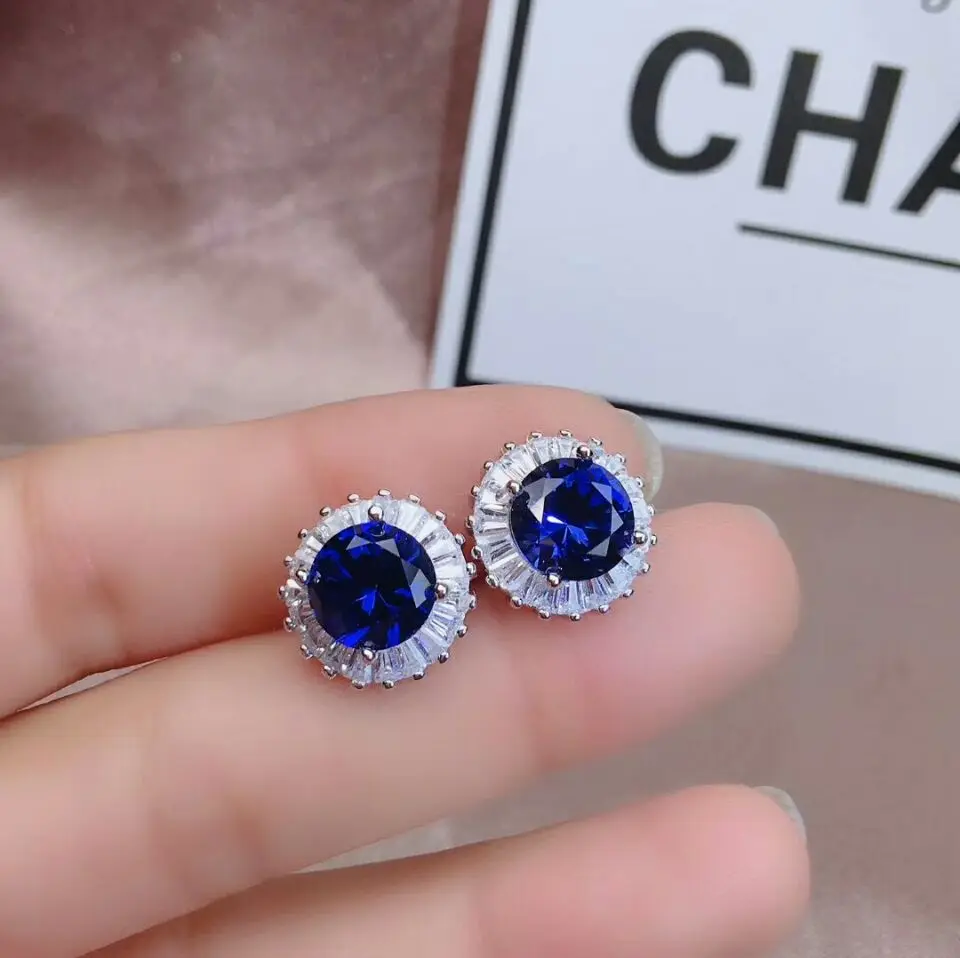 Earrings MeiBaPJ роскошный темно-синий натуральный сапфировый цветок ювелирный набор из стерлингового серебра 925 пробы, 3 предмета Siut хорошие Свадебные украшения для женщин - Цвет камня: Earrings