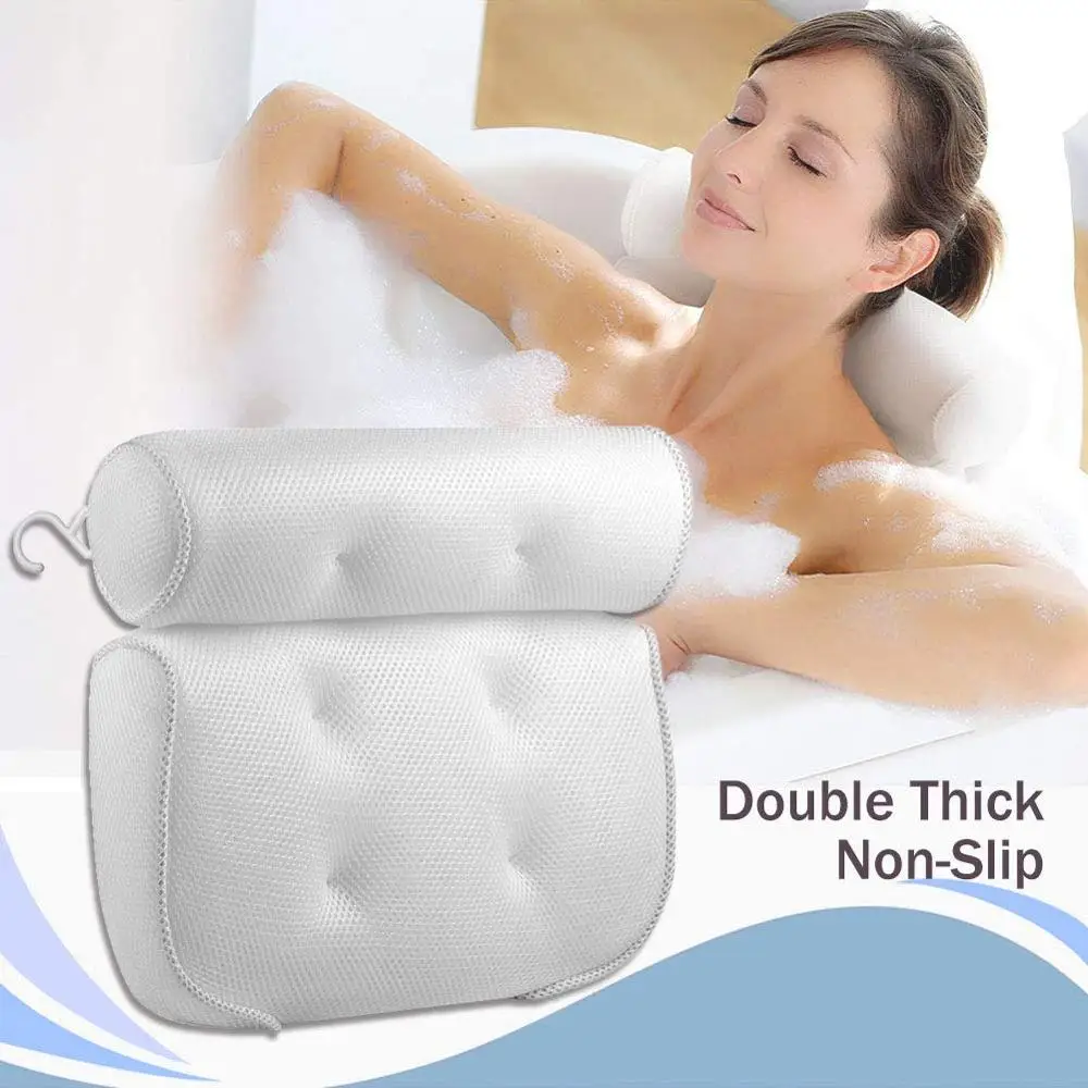

Bath Pillow for Tub Neck and Back Support 3D Air Mesh Spa Bathtub Pillows with 6 strong Suction Cup