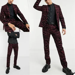 2 Pieces Men Suits Leopard Printed Costumes Hommes Custom Made Formal Party Tuexdos Fashion Modern Prom Blazer+Pant Suit Sets