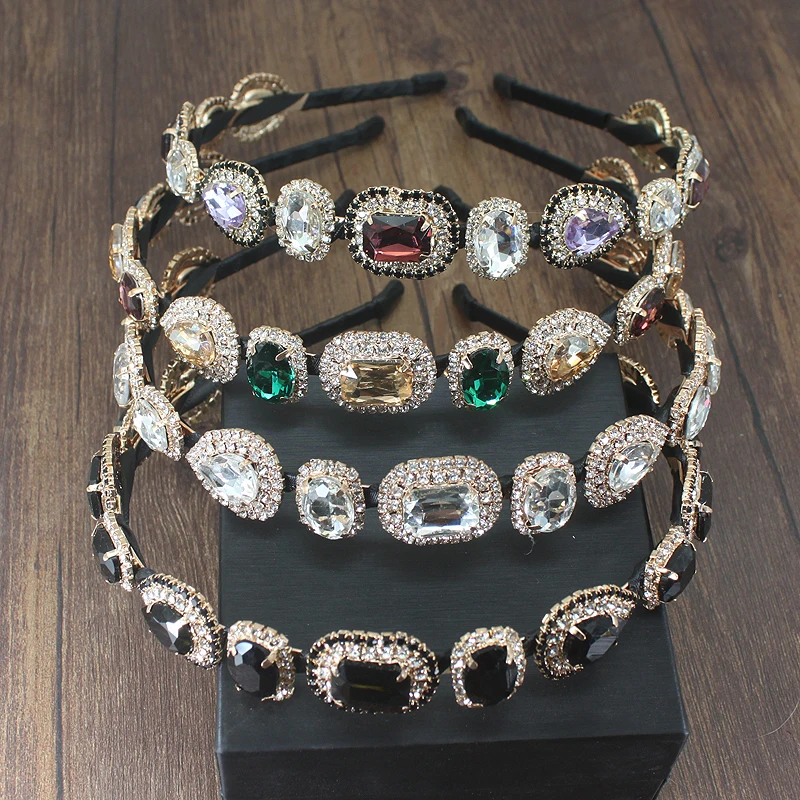 Элегантная блестящая красочная лента для волос в стиле барокко с кристаллами