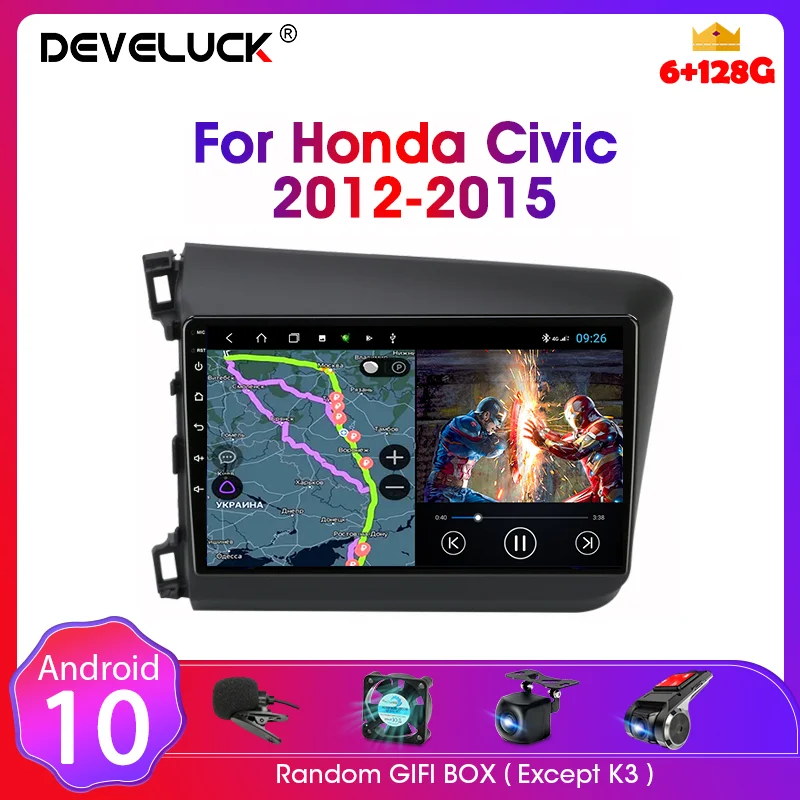 For Honda Civic 2012-2015 Android Car Radio 2 Din GPS navigation Multimedia Video Player RDS DSP 4G DVD Screen Floating stereo
