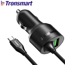Tronsmart CCTA автомобильное зарядное устройство 36 Вт PD зарядное устройство Быстрая зарядка с USB C кабелем поддержка PD3.0, QC3.0, FCP, Apple 2,4 для iPhone, huawei
