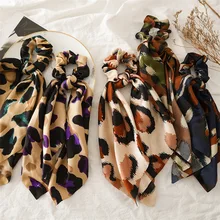 New Leopard Printed Bow Hair Scrunchies For Women Girls Ribbon Elastic Hair Rubber Ropes Head Accessories