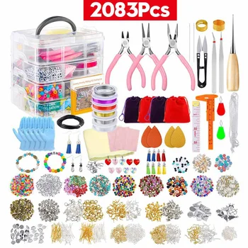 

2083pcs DIY Jewelry Making Supplies 4-layer Storage Box Acrylic Beads Crystal Necklace Bracelets Earrings Making Accessories Set