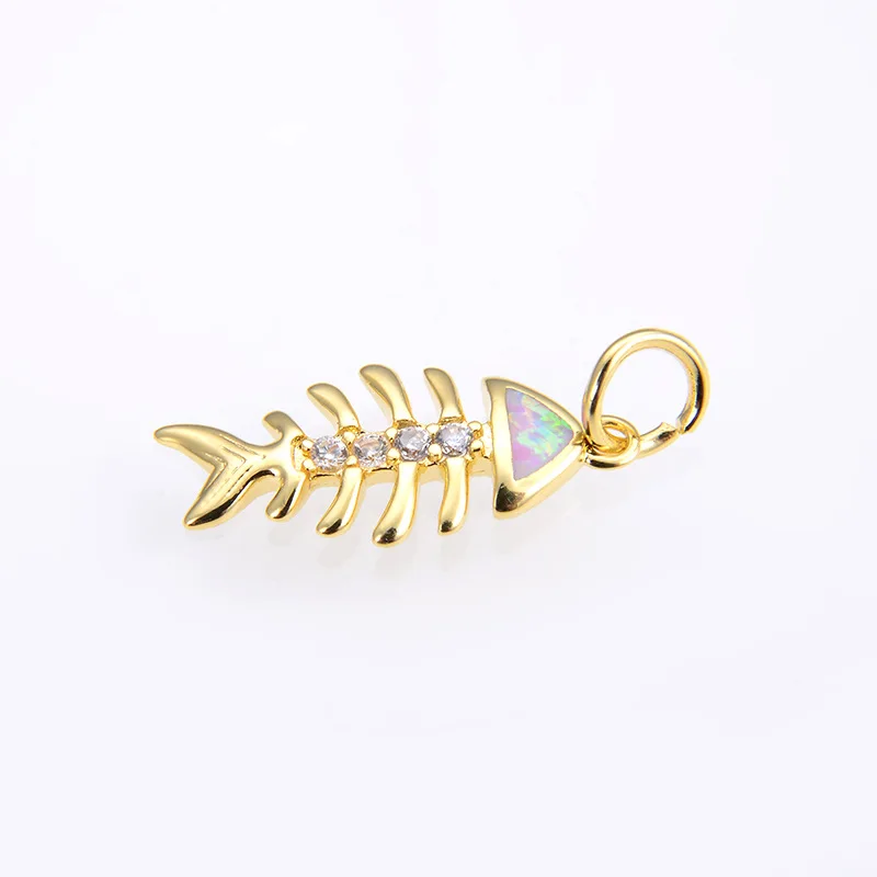 

2pcs fish bones cz Copper Opel necklace pendant Connector Accessories for DIY necklace Jewelry Making Charm Accessories Women