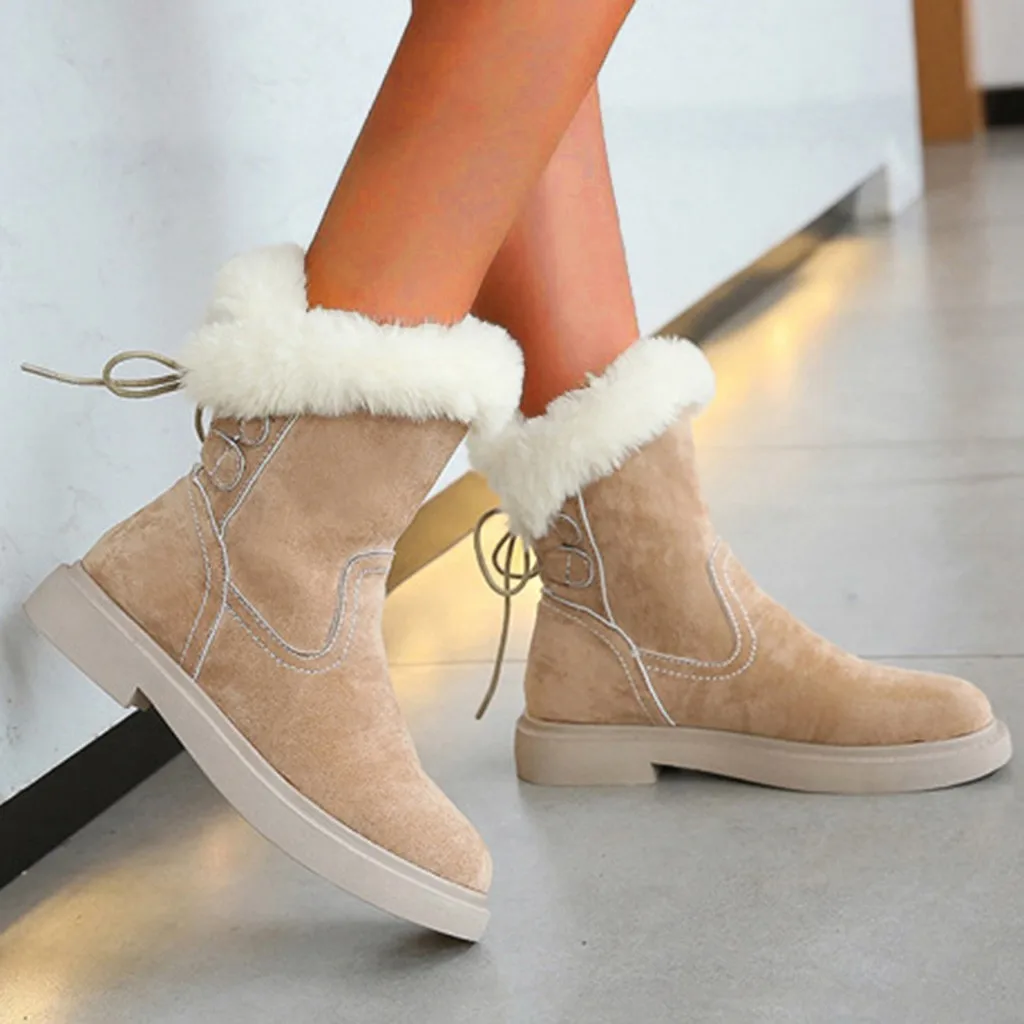 

Women Winter Boots Short Warm-Plush Ankle Boots Woman 2019 Solid Lace Up Platforms Round Toe Shoes Ladies Snow Boots Non Slip