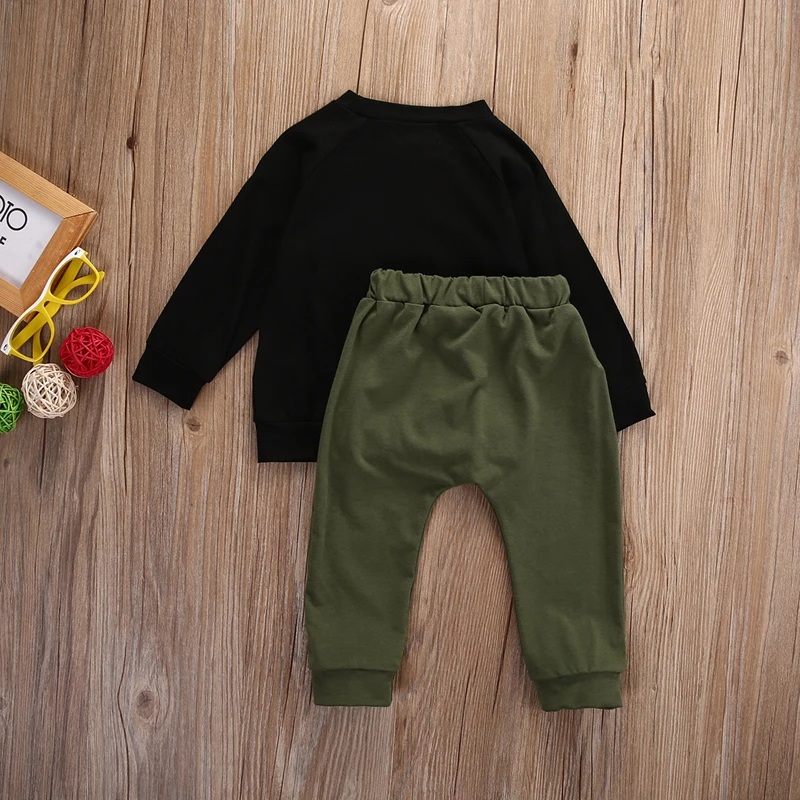 Комплект осенне-зимней одежды для маленьких мальчиков из 2 предметов, футболка с длинными рукавами и надписью+ длинные штаны