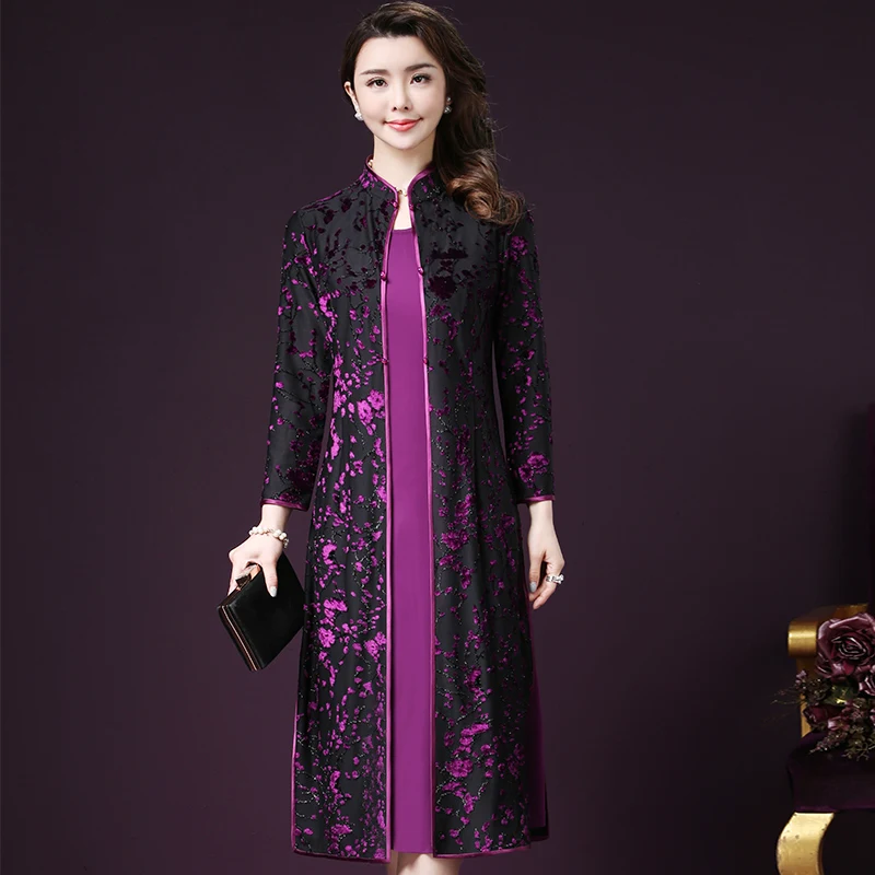 Sukienki осень Vestido Longo De Festa Sukienki печатных Sukienki платье для женщин среднего возраста плюс размер два предмета платье XL254
