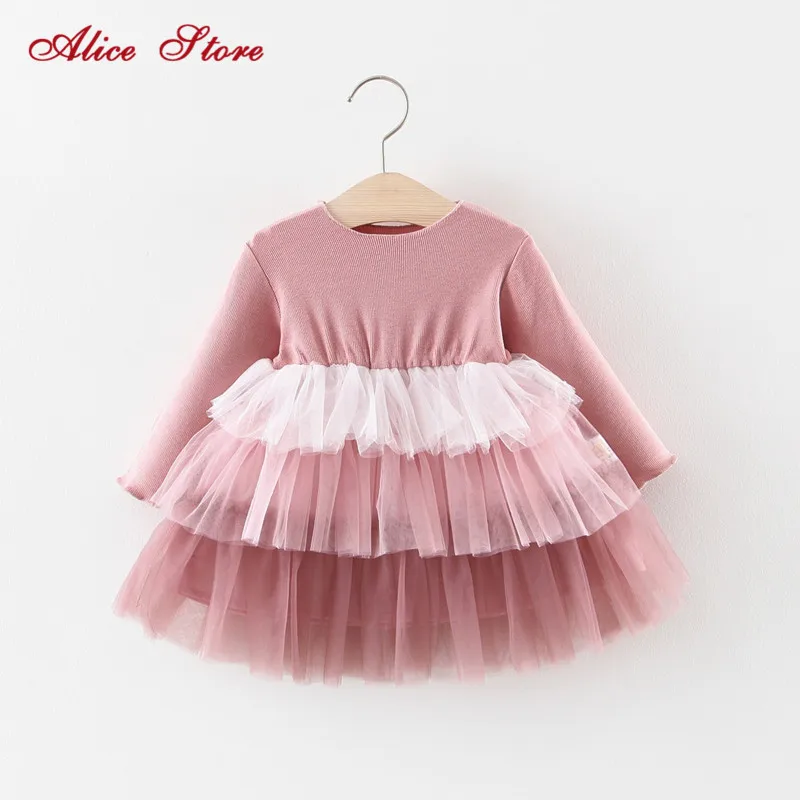 Alice/Коллекция года, весенне-осеннее платье для девочек многослойные платья принцессы с длинными рукавами для маленьких детей многослойная сетчатая нарядная одежда