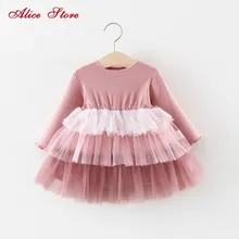 Alice/Коллекция года, весенне-осеннее платье для девочек многослойные платья принцессы с длинными рукавами для маленьких детей многослойная сетчатая нарядная одежда
