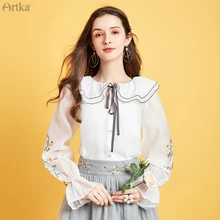 ARTKA 2020 Spring Summer New Women Suits Elegant Embroidery Ruffles Blouse 2 Piece Set Women Chiffon Shirt With Skirts SA25101X ARTKA 2020 Spring Summer New Women Suits Elegant Embroidery Ruffles Blouse 2 Piece Set Women Chiffon Shirt With Skirts SA25101X