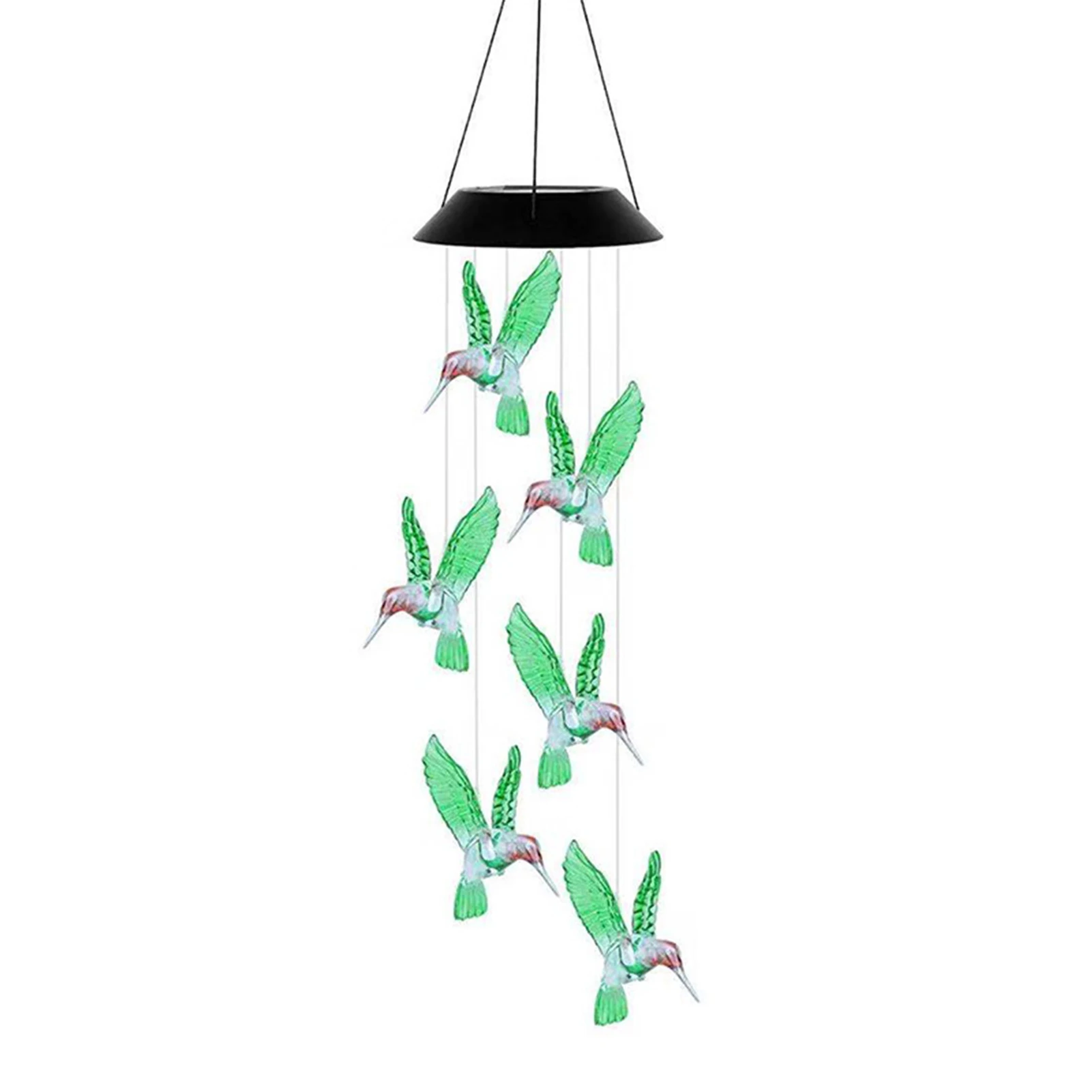 Solar Hummingbird Wind Chime Color Changing Hanging Solar Light Outdoor