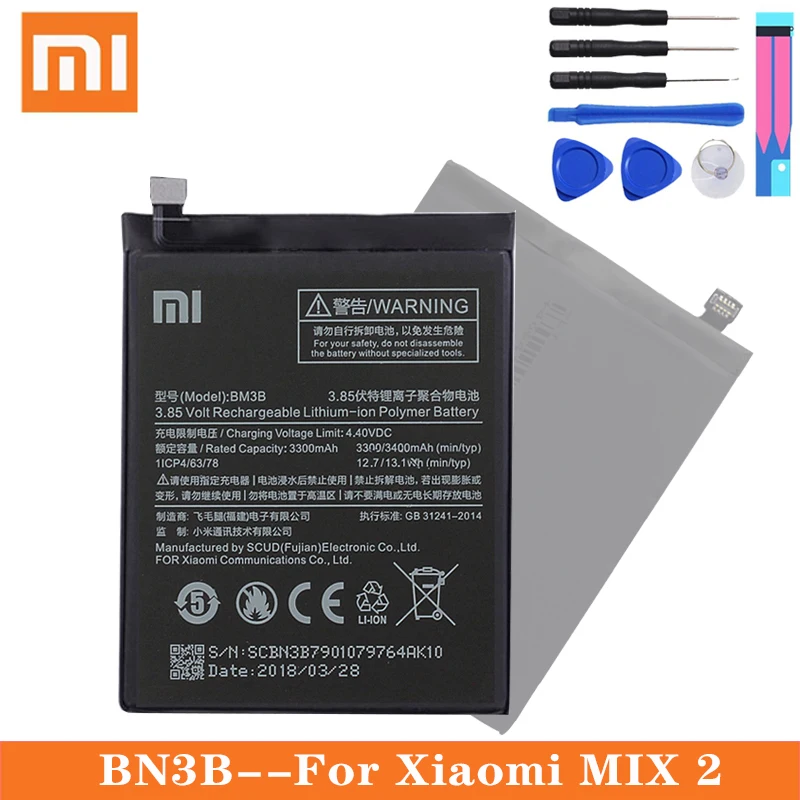 

Xiao Mi Original Replacement Phone Battery BM3B For Xiaomi Mix 2 / Mix 2S 3300mAh High Capacity Phone Batteries Free Tools