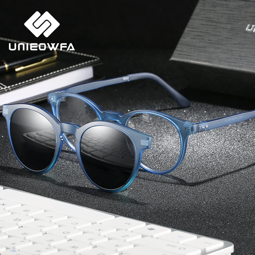 Gafas graduadas redondas para miopía para hombre y mujer, anteojos de sol unisex Clip magnético polarizado, lentes ópticas progresivas, lentes transparentes - AliExpress