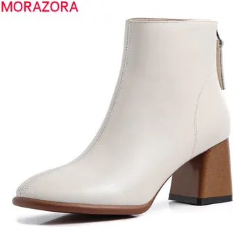 

MORAZORA 2020 New arrival fashion ankle boots genuine leather simple women boots thick high heels round toe autumn winter boots