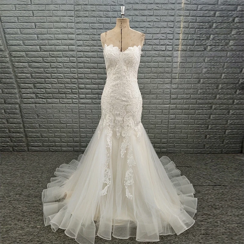 

Hot Sell Bride Sweetheart Appliques Cathedral Mermaid Wedding Dress Bridal Gown
